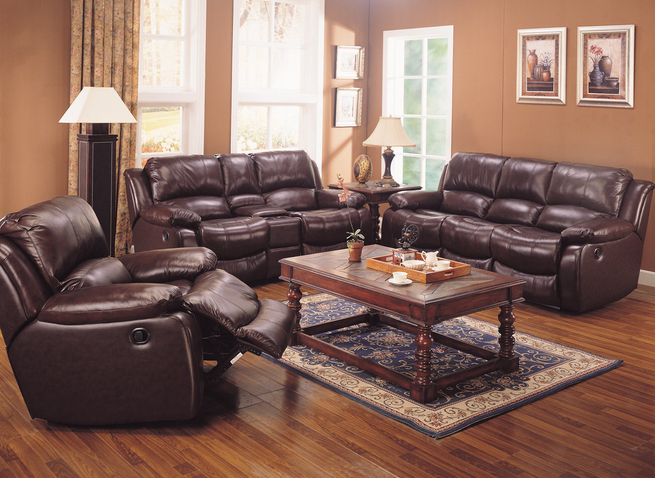 6-seater pure leather recliner
